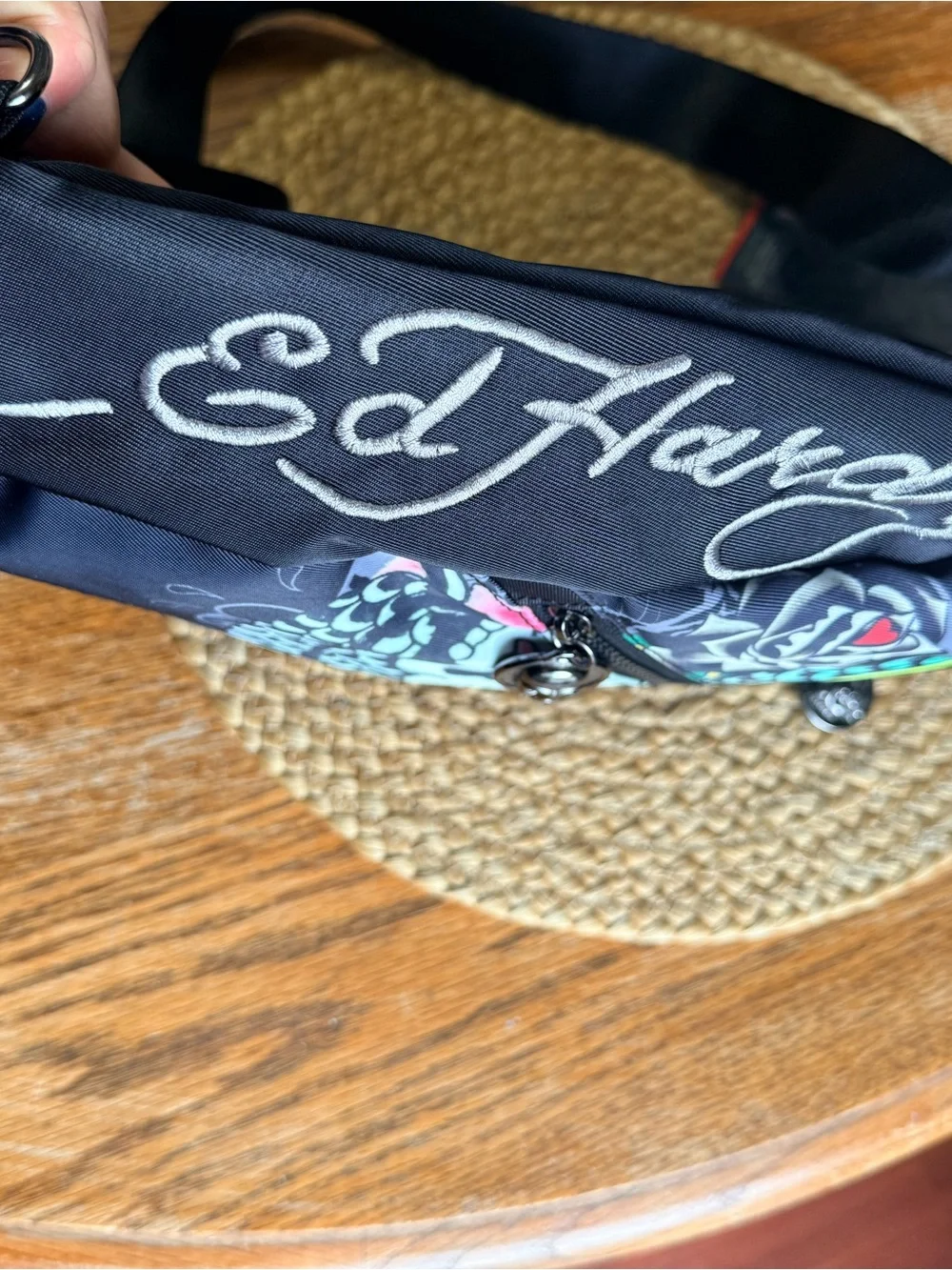 Ed Hardy Black & Gray Graphic Backpack with Multicolor Tattoo Print